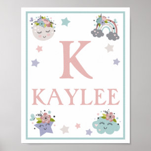 Heet-luchtballonwolk, regenboog, bewegende kunstdr poster