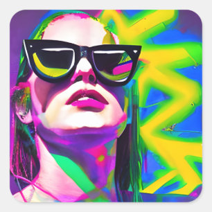 Heet Meisje in Zonnebril Unieke Moderne Kunst Vierkante Sticker