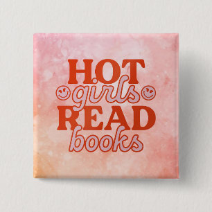 Heet Meisje Leest Boeken Vierkante Button 5,1 Cm