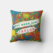 Heet Mess Baby Naam Rood Blauw Gele Gele Rugbinbbe Kussen (Achterkant)