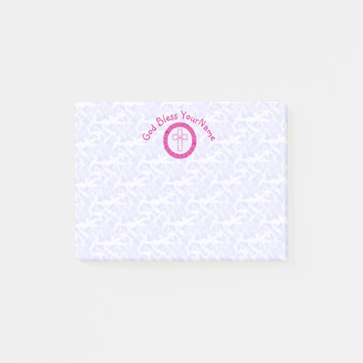 Heet of fel roze christelijk zig-zag kruis wit post-it® notes (Voorkant)