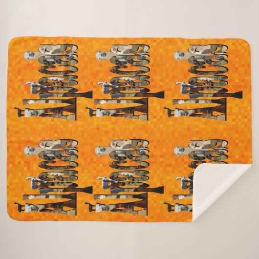 Heet Oranje Alpaca-ontwerp Sherpa Deken (Voorkant (horizontaal))