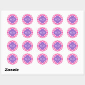 Heet Roze2 Wit Marokkaans #5 Amethist 3 Init Monog Ronde Sticker (Vel)