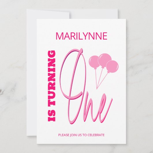 Heet Roze 1st Draaien Een Verjaardag Kaart (Voorkant)