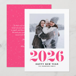 Heet roze 2025 Vet typografie Nieuwjaarsfoto Feestdagenkaart
