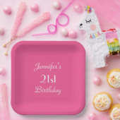 Heet Roze, 21ste Verjaardagsfeestje, Naam, Vierkan Papieren Bordje (Feest)