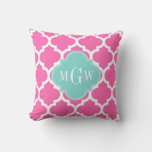 Heet Roze 2 Wt Marokkaans #5 Turquoise 3 Init Mono Kussen