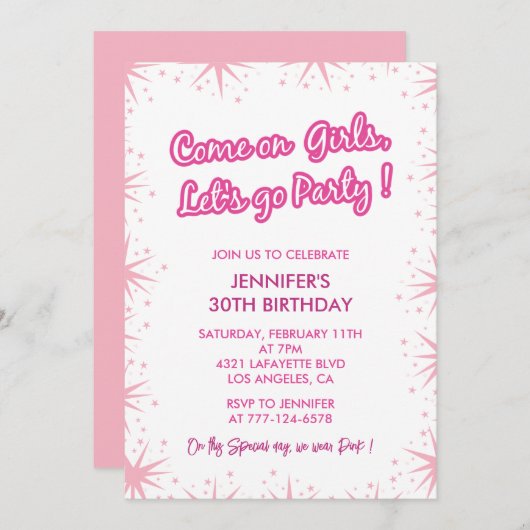 Heet roze 30ste verjaardag uitnodigingen dertig mo (Voorkant / Achterkant)