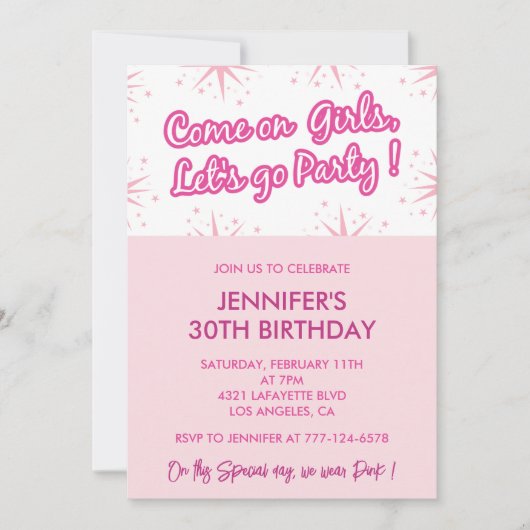 Heet roze 30ste verjaardag uitnodigingen trendy fu (Voorkant)