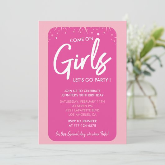 Heet roze 30ste verjaardag uitnodigingen Trendy Gi (Staand voorkant)