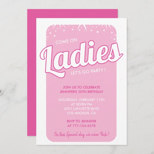 Heet roze 50ste verjaardag uitnodigingen girly spa (Voorkant / Achterkant)