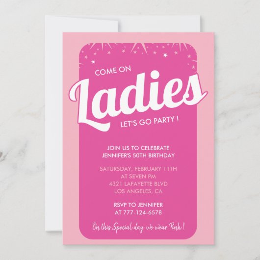 Heet roze 50ste verjaardag uitnodigingen girly tre (Voorkant)