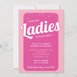 Heet roze 50ste verjaardag uitnodigingen girly tre