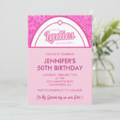 Heet roze 50ste verjaardag uitnodigingen vijftig g (Staand voorkant)