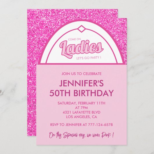 Heet roze 50ste verjaardag uitnodigingen vijftig g (Voorkant / Achterkant)