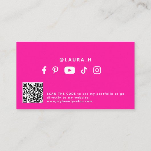 Heet roze aangepaste foto make-up artiest QR CODE Visitekaartje (Achterkant)