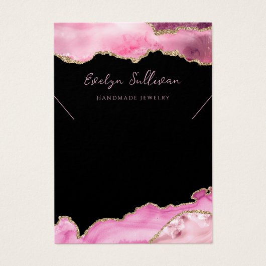 Heet roze agaat ketting display kaart (Voorkant)