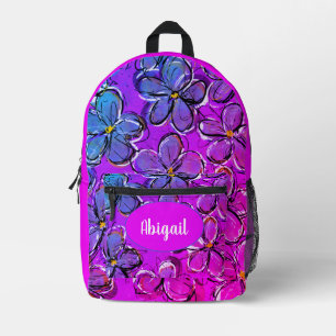 Heet Roze Blauw Tropische Bloem Bedrukte Rugzak