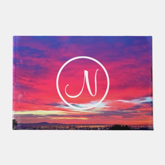 Heet roze blauw zonsondergang foto aangepaste mono deurmat (Voorkant)
