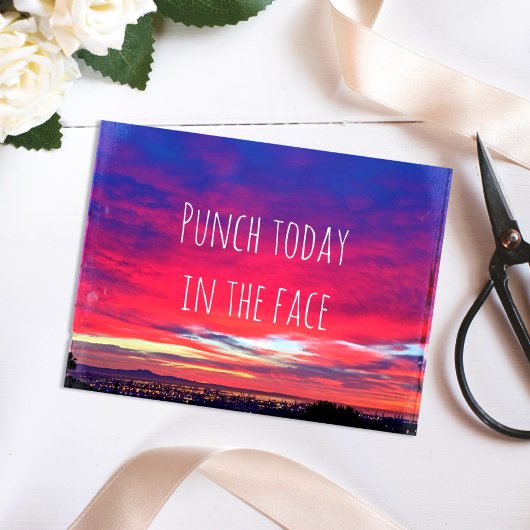 Heet-roze blauwe kustzonneschijn vandaag citaat briefkaart