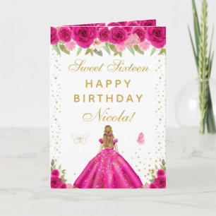 Heet roze bloem blonde haar meisje Sweet Sixteen Kaart