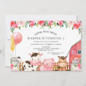 Heet Roze Bloemen Boerderij Dieren Ballonnen Verja Kaart (Voorkant)