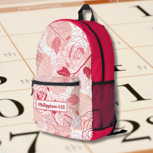 Heet Roze Bloemen Patroon met Bijbelvers Bedrukte Rugzak