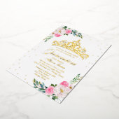 Heet Roze Bloemen Quinceanera Folie Uitnodiging (Gedraaid)