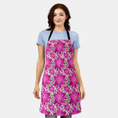 Heet Roze Bloemendessinpatroon  Schort (Gedragen)