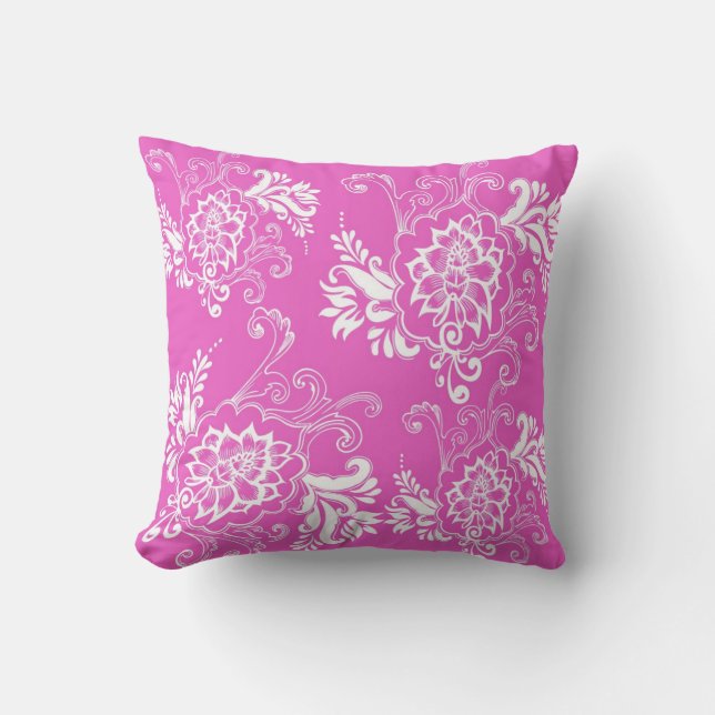 Heet roze bloemengrafisch kussen (Voorkant)