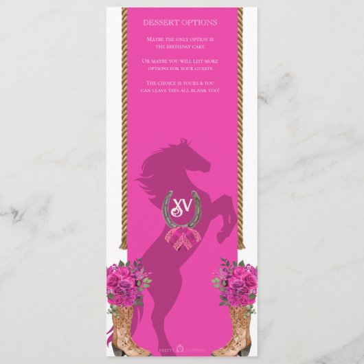 Heet roze bloemig Western Charro Quinceañera Party Menu (Achterkant)