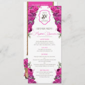 Heet roze bloemig Western Charro Quinceañera Party Menu (Voorkant / Achterkant)