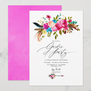 Heet-roze Boho Chic Bloementuinfeest Kaart