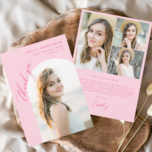 Heet Roze Boog Afstuderen Eenvoudige Foto Dank u Bedankkaart