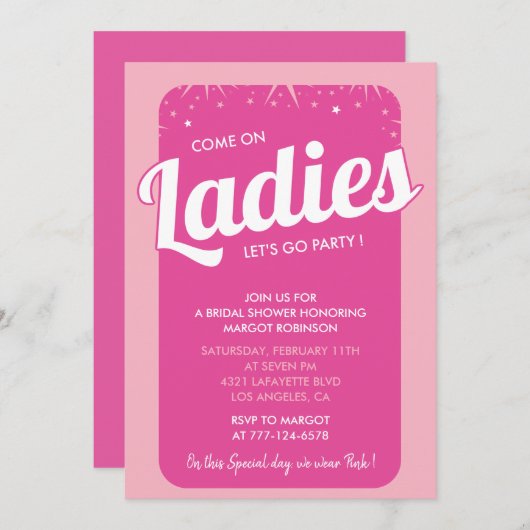 Heet roze bruids douche uitnodiging Modern (Voorkant / Achterkant)