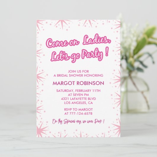 Heet roze bruids douche uitnodigingen Kleurrijke T (Staand voorkant)