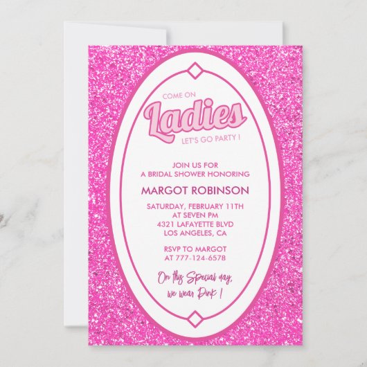 Heet roze bruids douche uitnodigingen trendy girly (Voorkant)