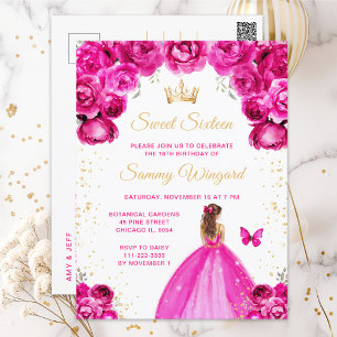 Heet Roze Bruin Haar Prinses Sweet Sixteen Briefkaart