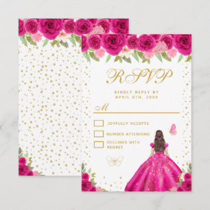Heet Roze Bruine Haren Prinses Sweet Sixteen RSVP Kaartje