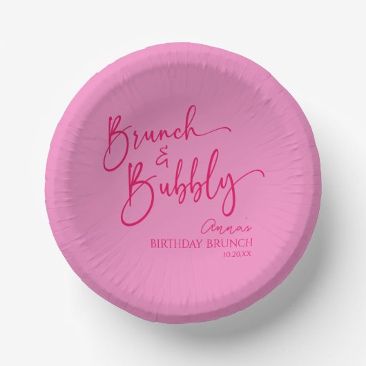 Heet Roze Brunch en Bubbly Verjaardag Brunch Party Papieren Kommen (Voorkant)