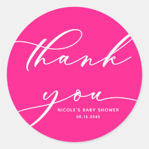 Heet Roze Calligraphy Baby Shower Bedankt Ronde Sticker
