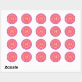 Heet Roze Chevron Patroon | Monogram koraal Ronde Sticker (Vel)