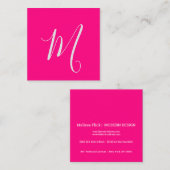 Heet roze - chic monogram vierkante visitekaartje (Voorkant / Achterkant)