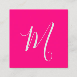 Heet roze - chic monogram vierkante visitekaartje