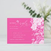 Heet Roze Chinoiserie Bloem Tuin Bruiloft RSVP Kaart (Staand voorkant)