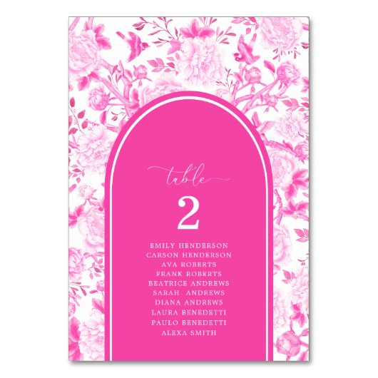 Heet Roze Chinoiserie Zitplaatskaart Tafelnummer (Voorkant)