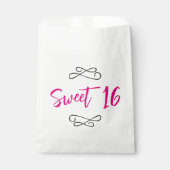 Heet Roze Chique Doodle Modern Script Sweet 16 Bedankzakje (Voorkant)
