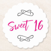Heet Roze Chique Doodle Modern Script Sweet 16 Kartonnen Onderzetters (Voorkant)