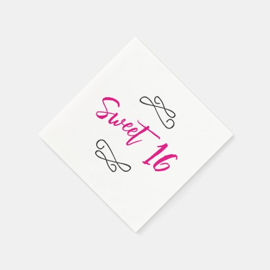 Heet Roze Chique Doodle Modern Script Sweet 16 Servet (Hoek)