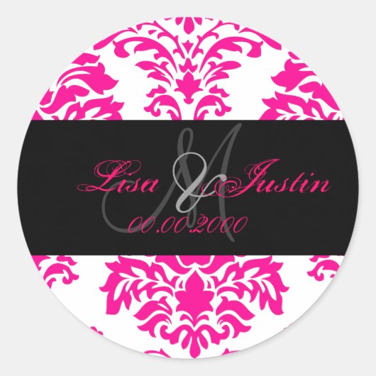 Heet roze Damask, monogram stickers (Voorkant)